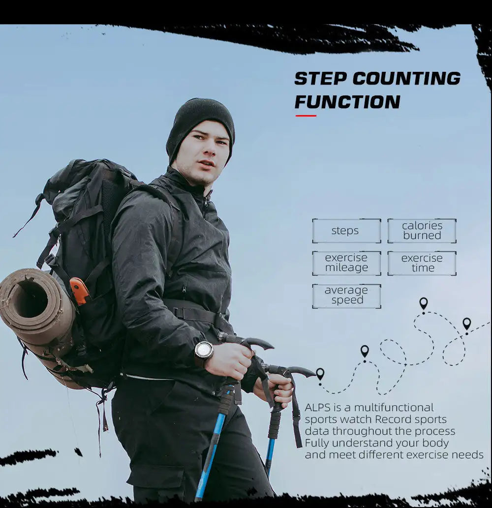 Outdoor Smart Watch with Pedometer, Compass, AMOLED Screen, Waterproof