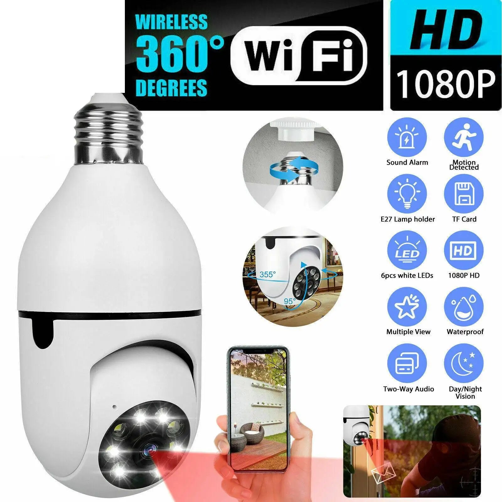IR E27 1080P HD Wi-Fi Light Bulb Security Camera