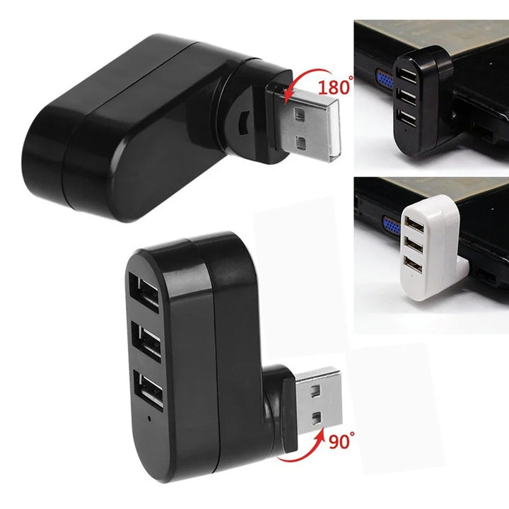 3-Port USB 2.0 Mini Hub High-Speed Rotating Adapter