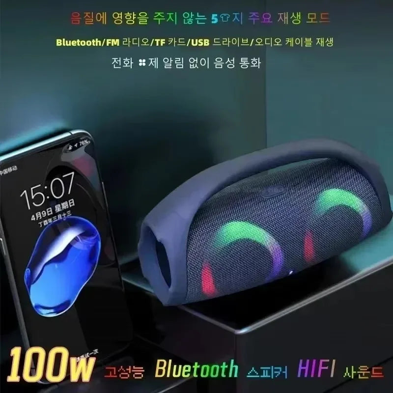 100W Portable Waterproof Bluetooth Speaker with RGB Lights and TWS
