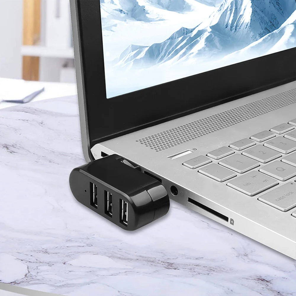 3-Port USB 2.0 Mini Hub High-Speed Rotating Adapter