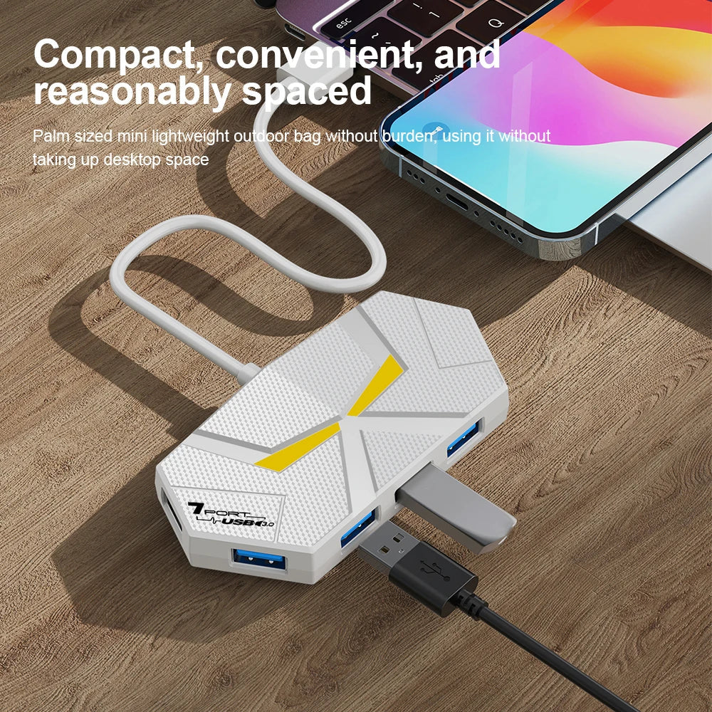7 Port USB 3.0 Hub Powered USB Splitter 5Gbps PD Dock for Laptop PC