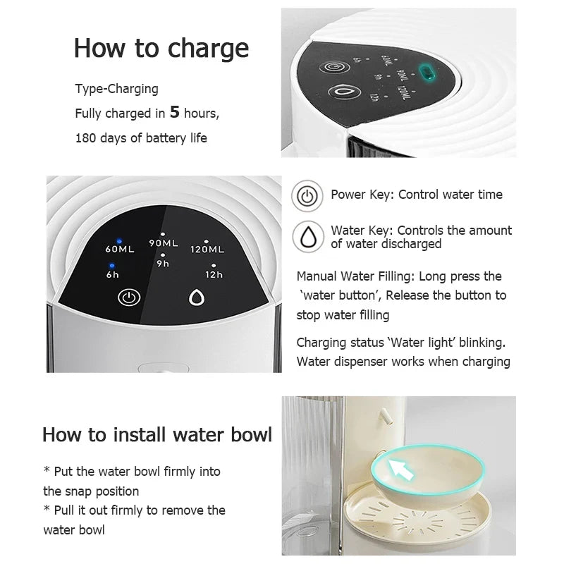3L Wireless Automatic Pet Water Fountain Rechargeable Smart Dispenser