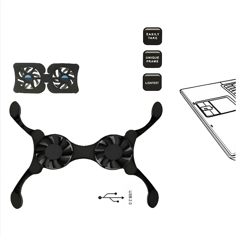 Foldable Laptop Cooling Pad with Dual USB Fans Portable Stand