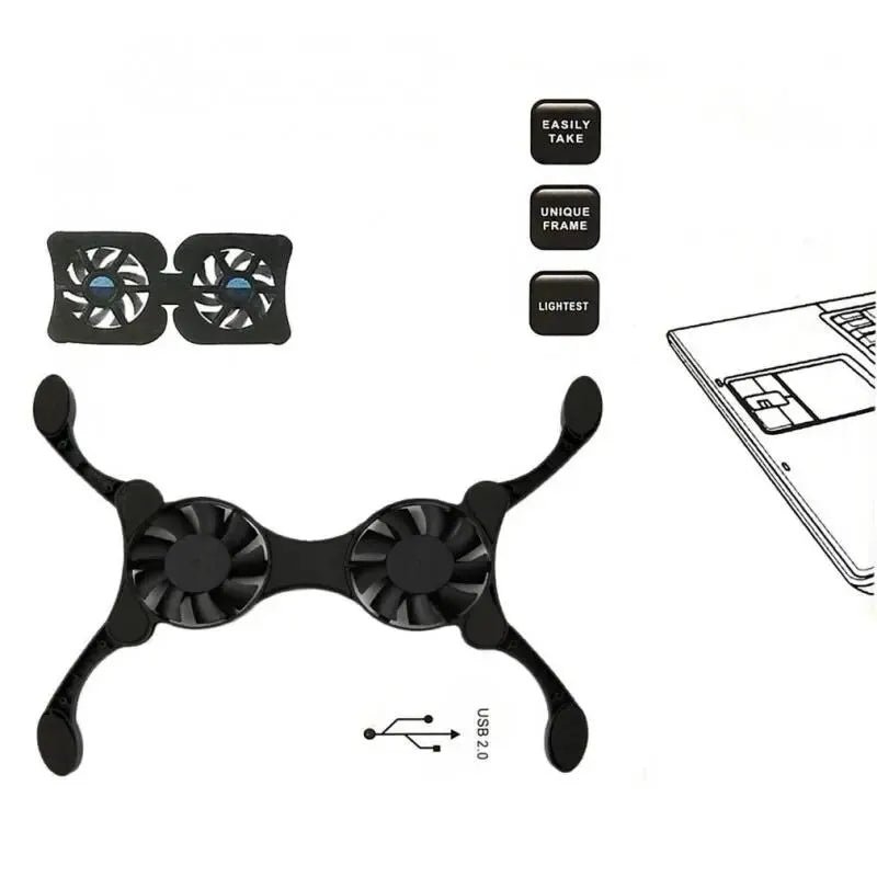 Foldable Laptop Cooling Pad with Dual USB Fans Portable Stand