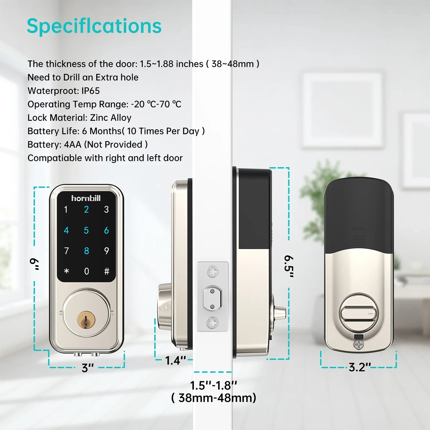 Smart Keyless Front Door Lock Bluetooth Digital Deadbolt