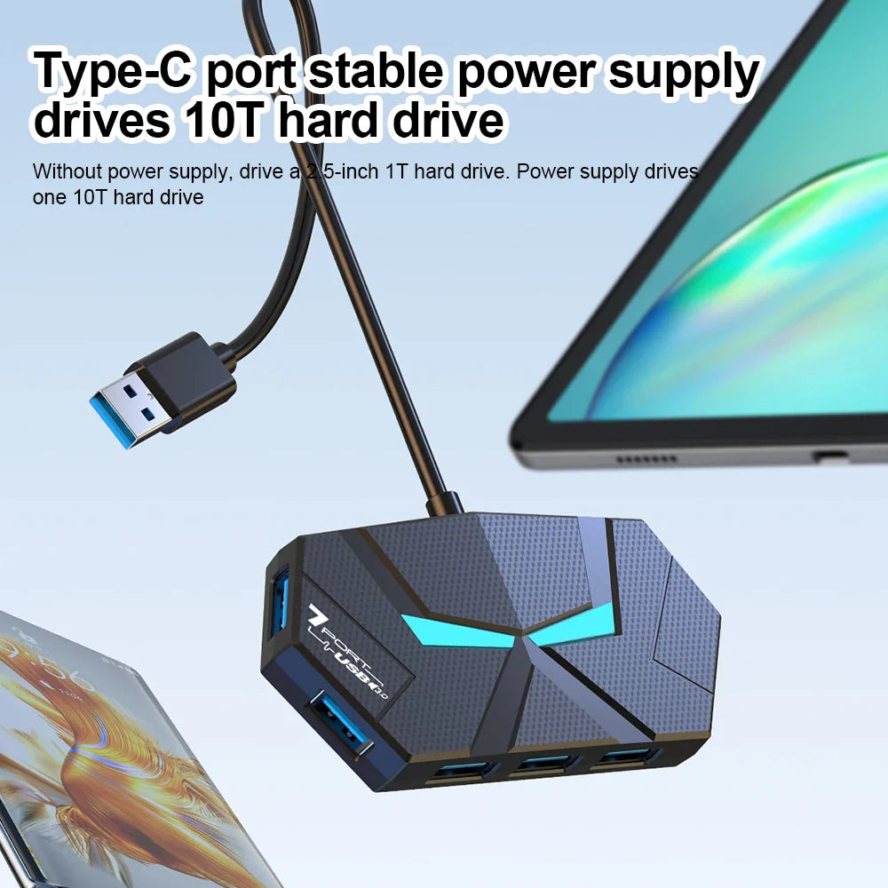 7 Port USB 3.0 Hub Powered USB Splitter 5Gbps PD Dock for Laptop PC