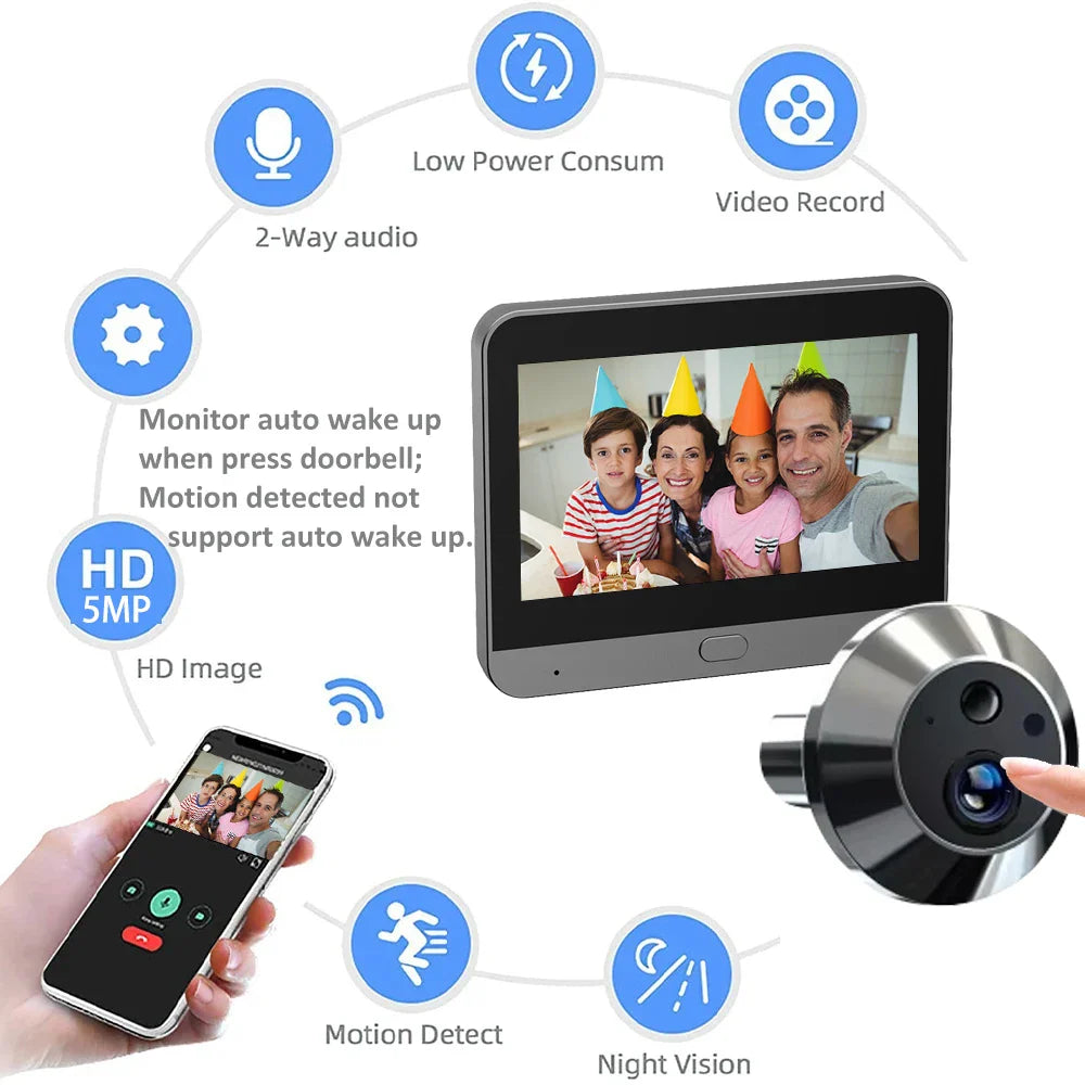 Mini 5MP Tuya Smart WiFi Digital Door Viewer with Night Vision
