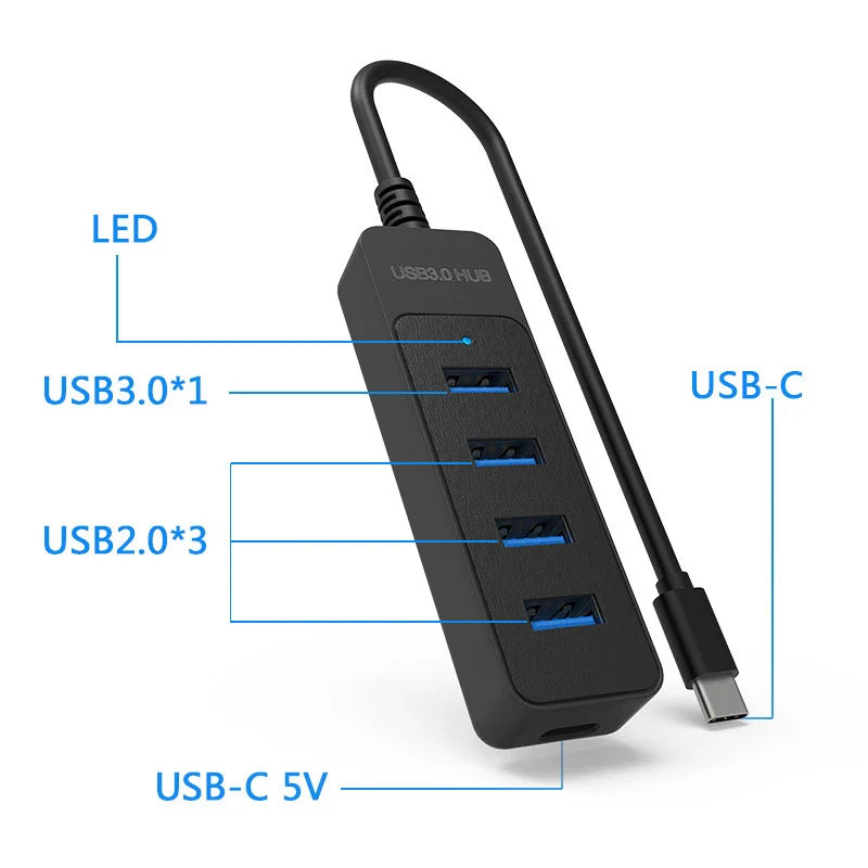 USB 3.0 Type-C 4-Port Hub with 20W Power Adapter