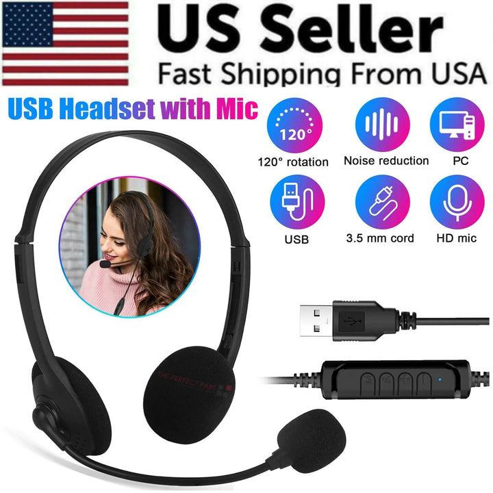 USB Noise Cancelling Headset with Microphone for PC Computer Calls