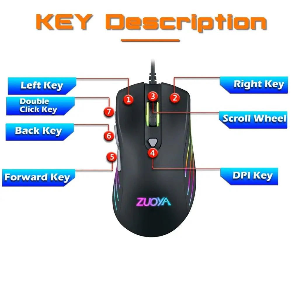 Ergonomic Wired RGB Gaming Mouse with Adjustable DPI and Backlight