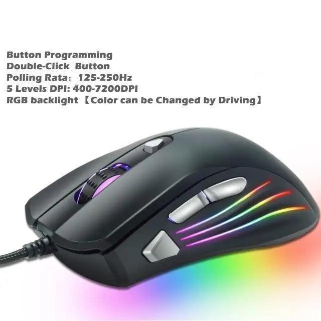 Ergonomic Wired RGB Gaming Mouse with Adjustable DPI and Backlight