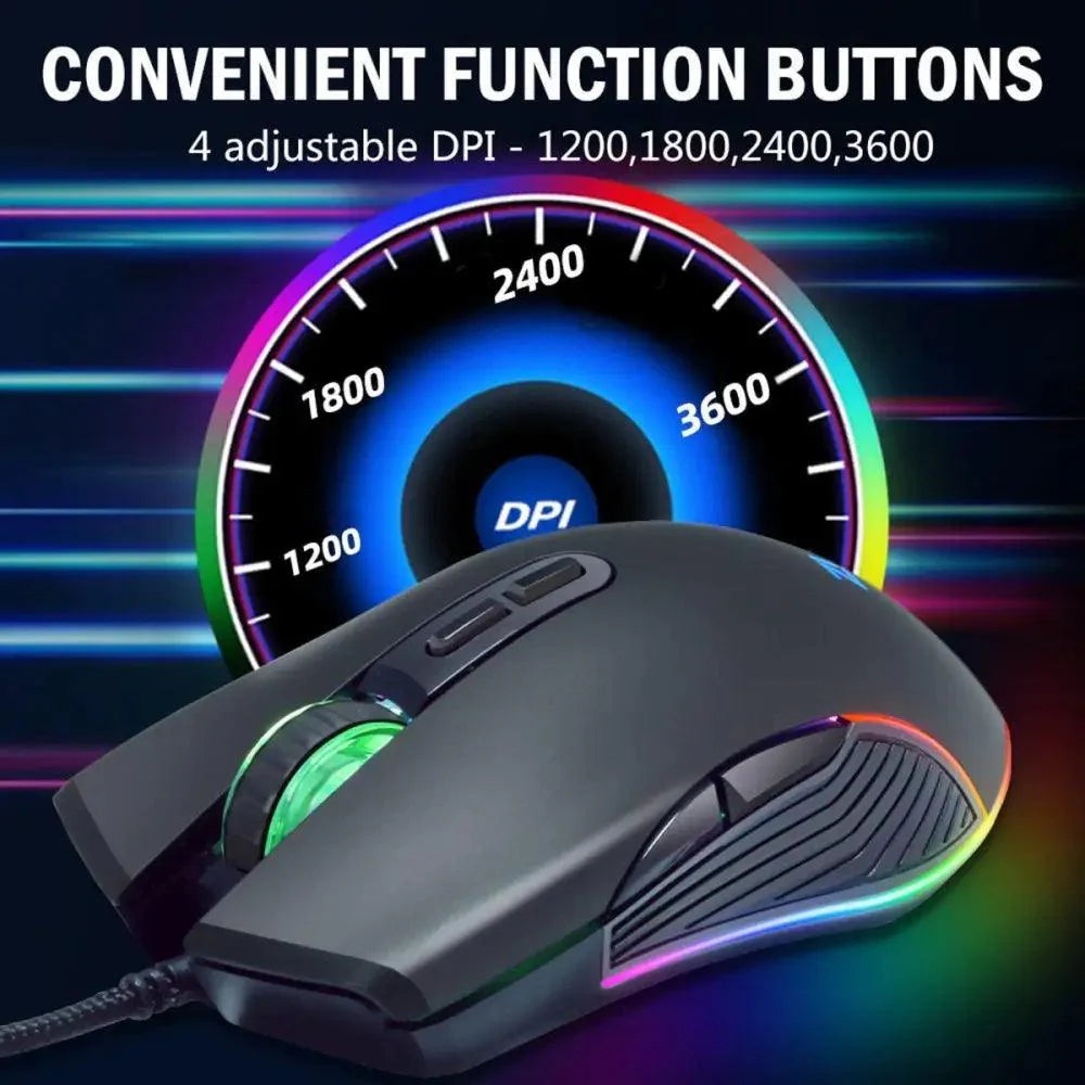 Ergonomic Wired RGB Gaming Mouse with Adjustable DPI and Backlight