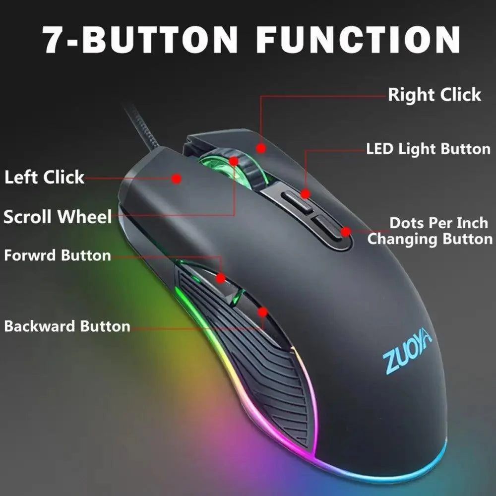 Ergonomic Wired RGB Gaming Mouse with Adjustable DPI and Backlight