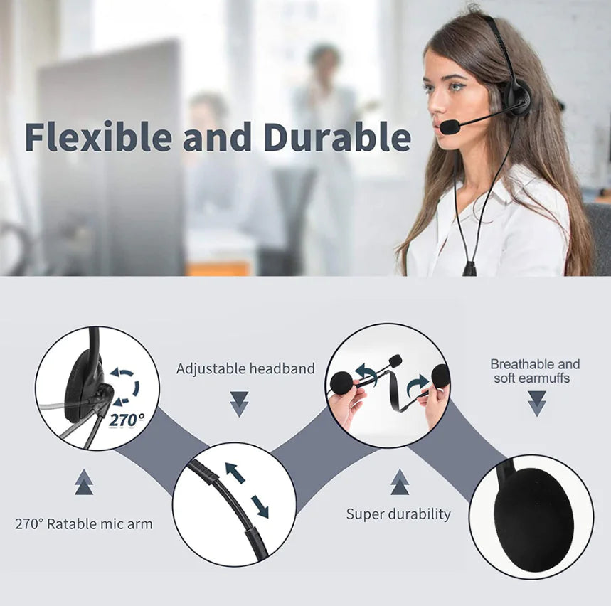 USB Noise Cancelling Headset with Microphone for PC Computer Calls