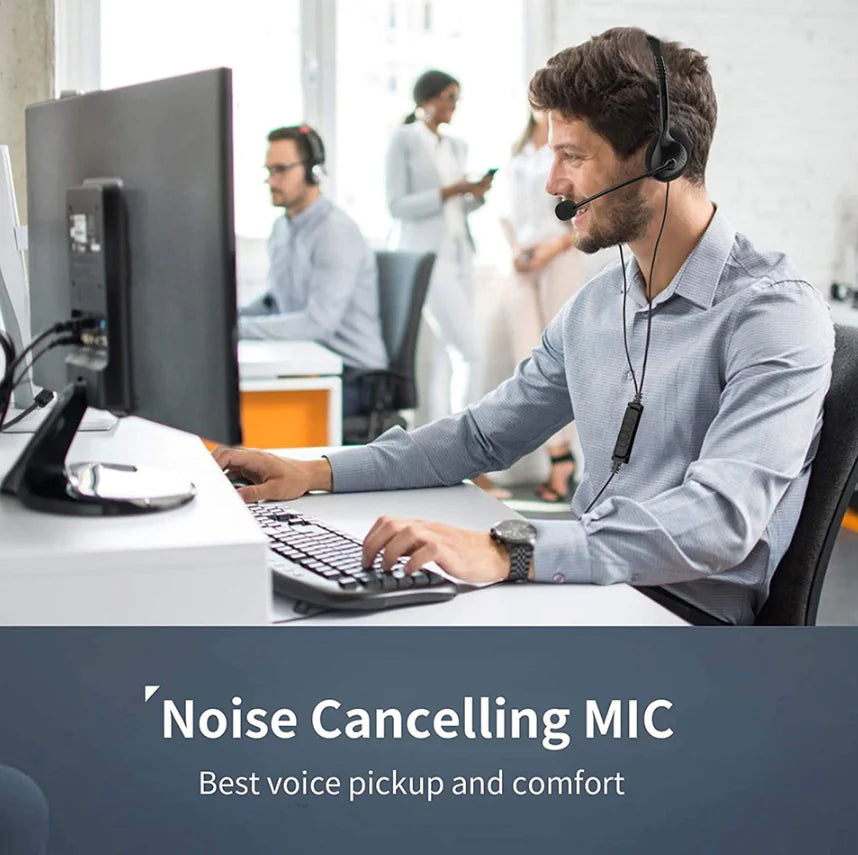 USB Noise Cancelling Headset with Microphone for PC Computer Calls