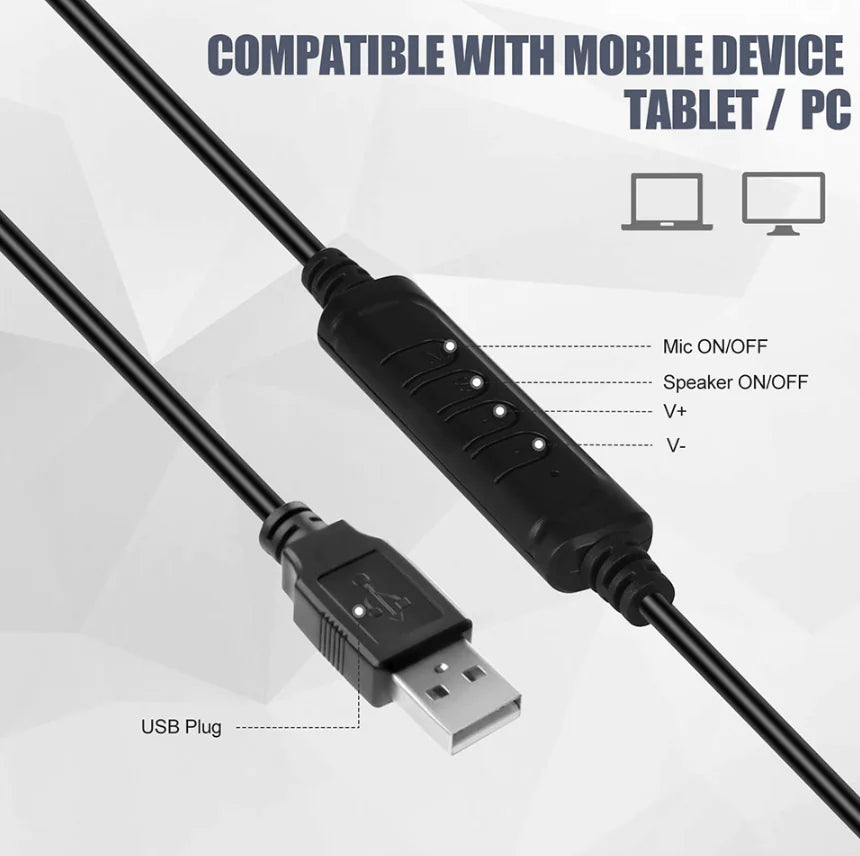 USB Noise Cancelling Headset with Microphone for PC Computer Calls